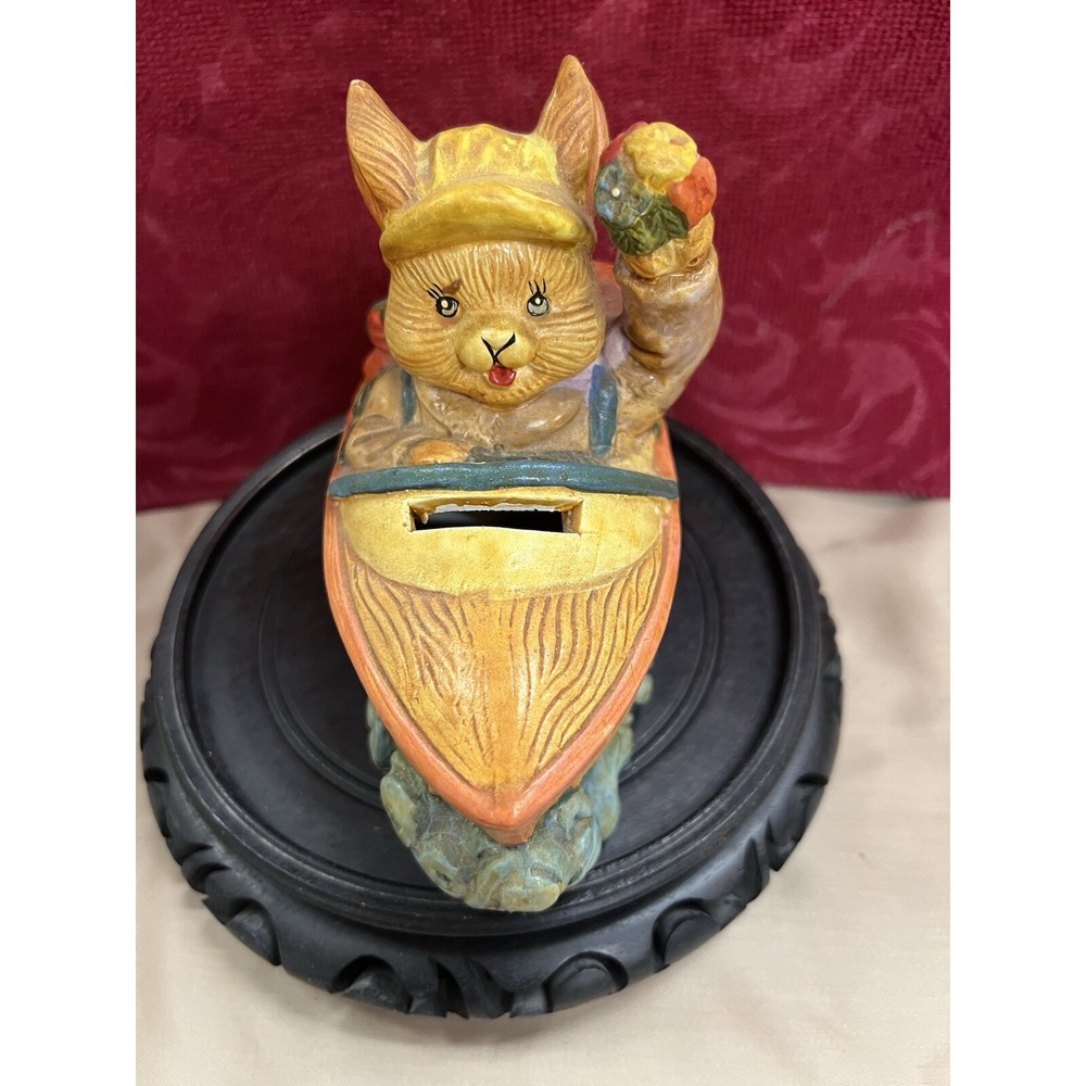 Vintage Ceramic Coin Bank Rabbit In Boat (1217)